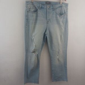 Torrid High Rise Light Wash Distressed Button Fly Straight Leg Jeans Size 14R